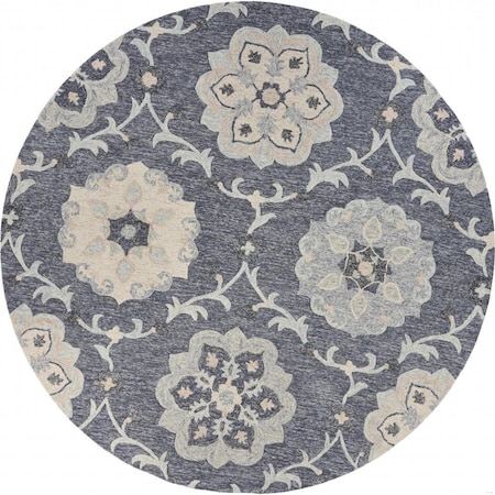 Homeroots 7 ft. Round Gray Floral Trellis Area Rug 396280